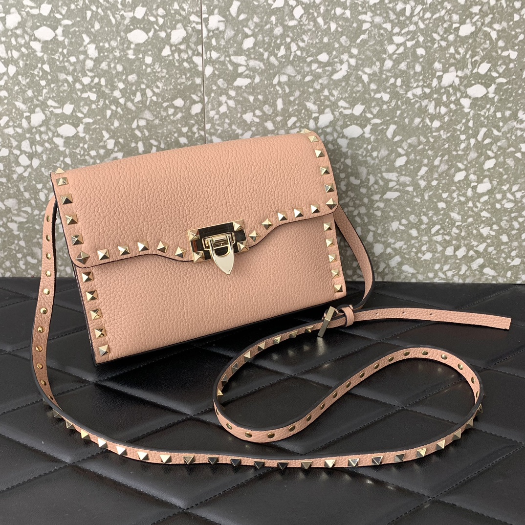 Valentino Garavani Rockstud Crossbody Bag in Nude Pink Grainy Calfskin